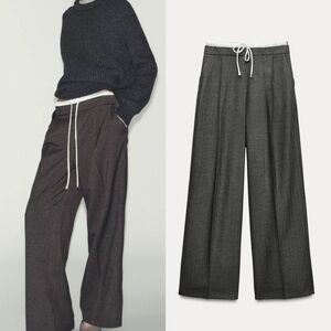 Zara double waistband Dark Gray Wide-Leg Trousers Pants